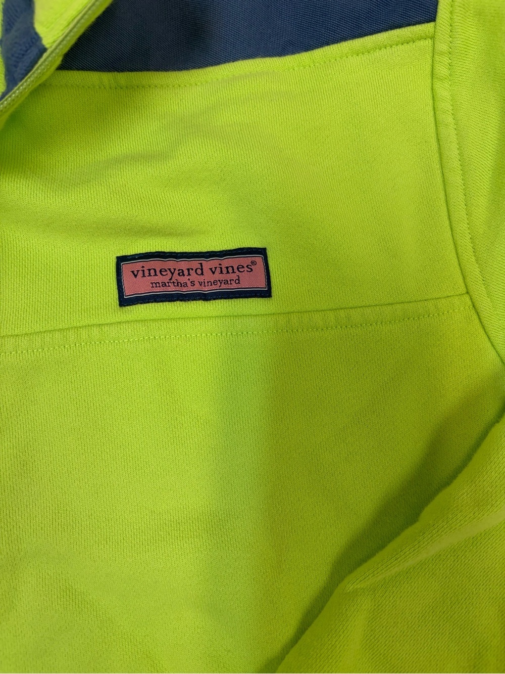 Vineyard Vines Neon Lime Quarter-Zip Sweater with Navy Yoke - Picture 3 of 5